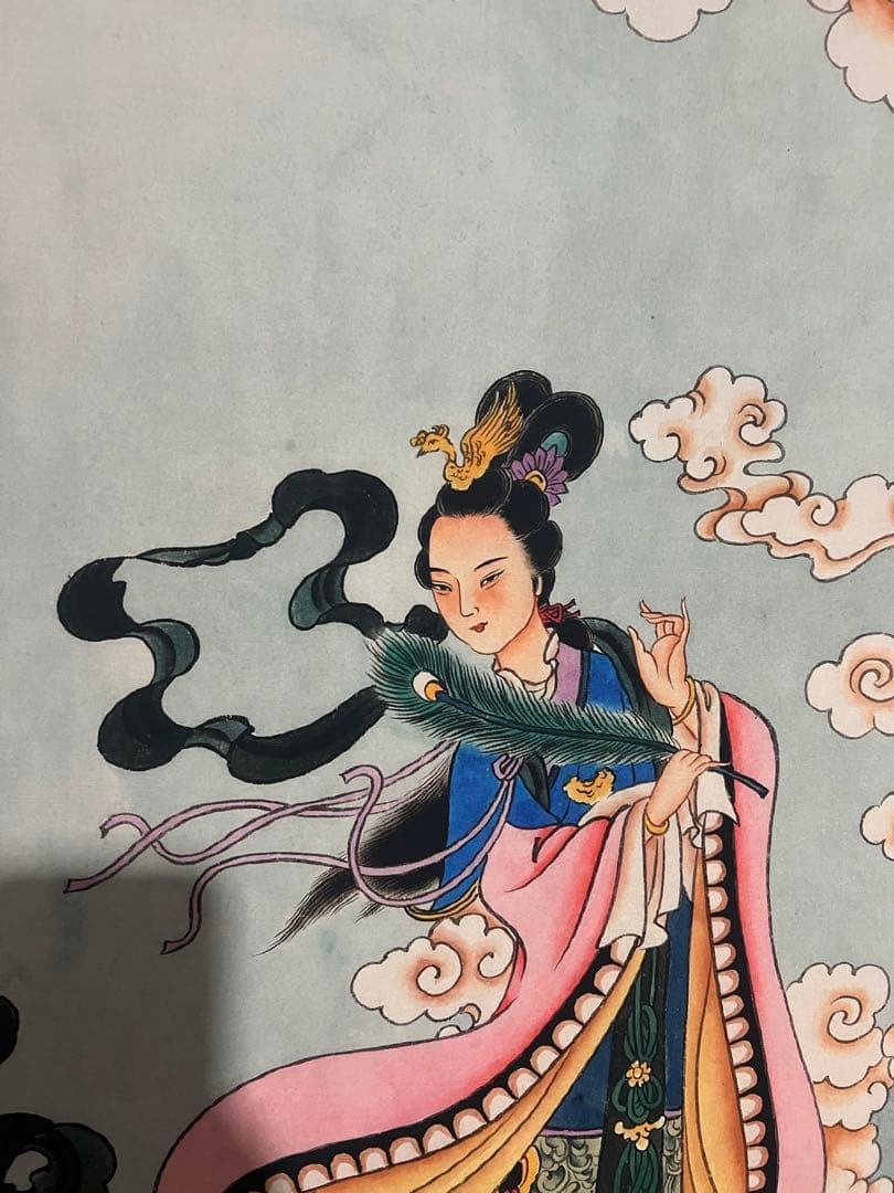 沈周 飞天仕女 中国画 掛け軸 水墨画 和室 玄関 茶室 壁掛け 美術品