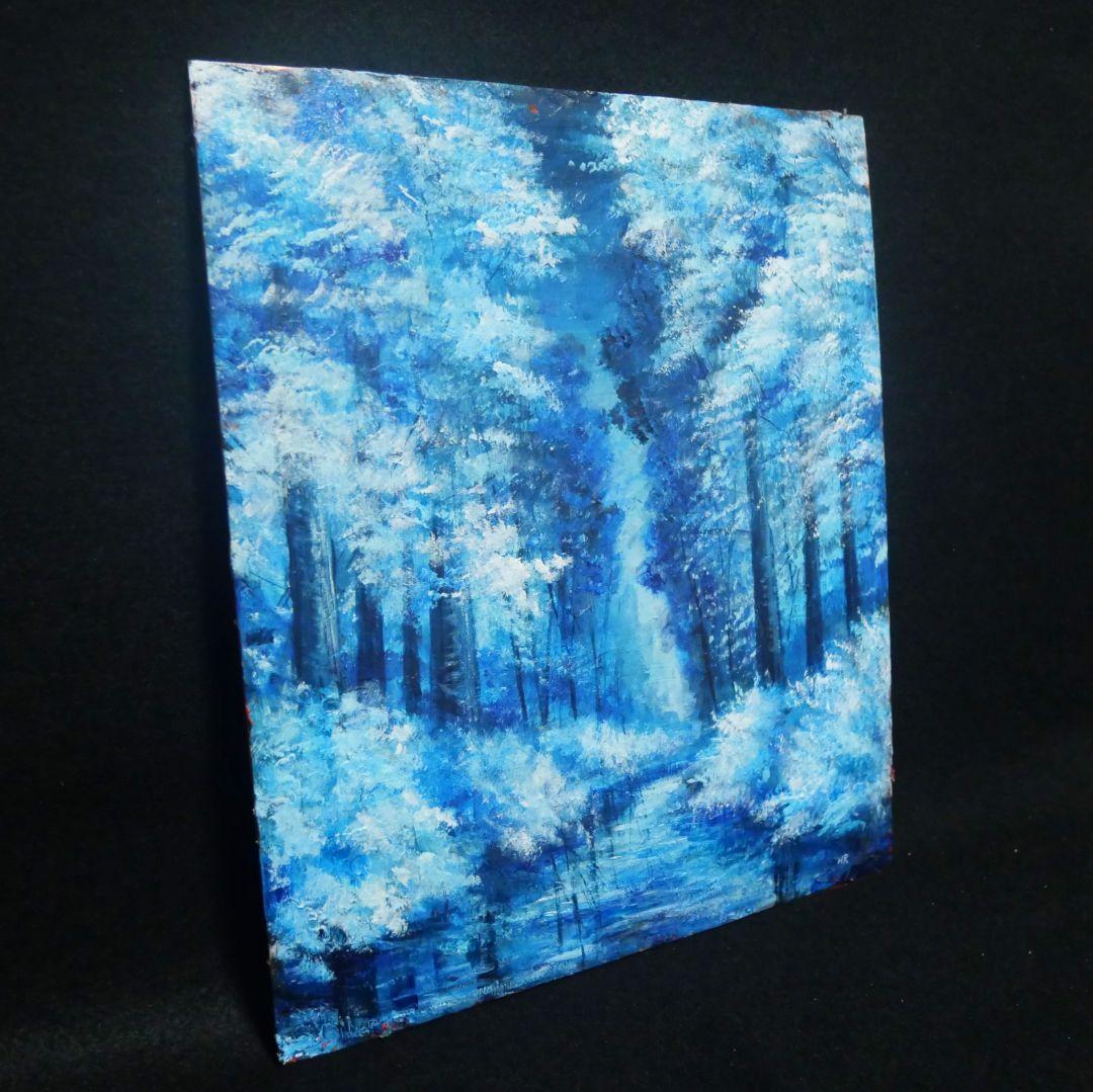 油絵 油彩 油彩画 絵 絵画【冬の森の川】