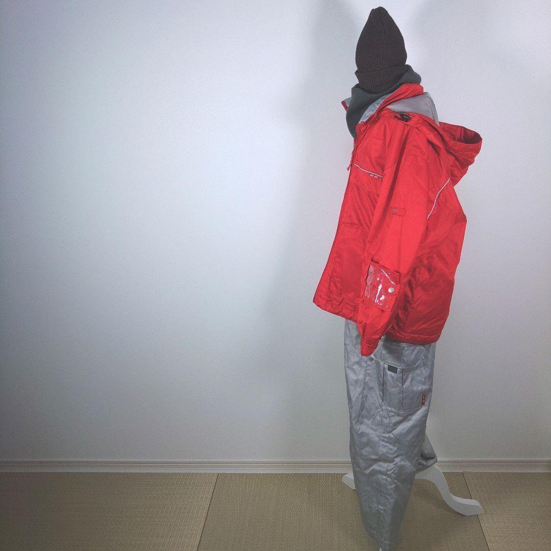 スキーウェア　キッズ　子供　130cm　男の子　レッド　グレー　ニット帽