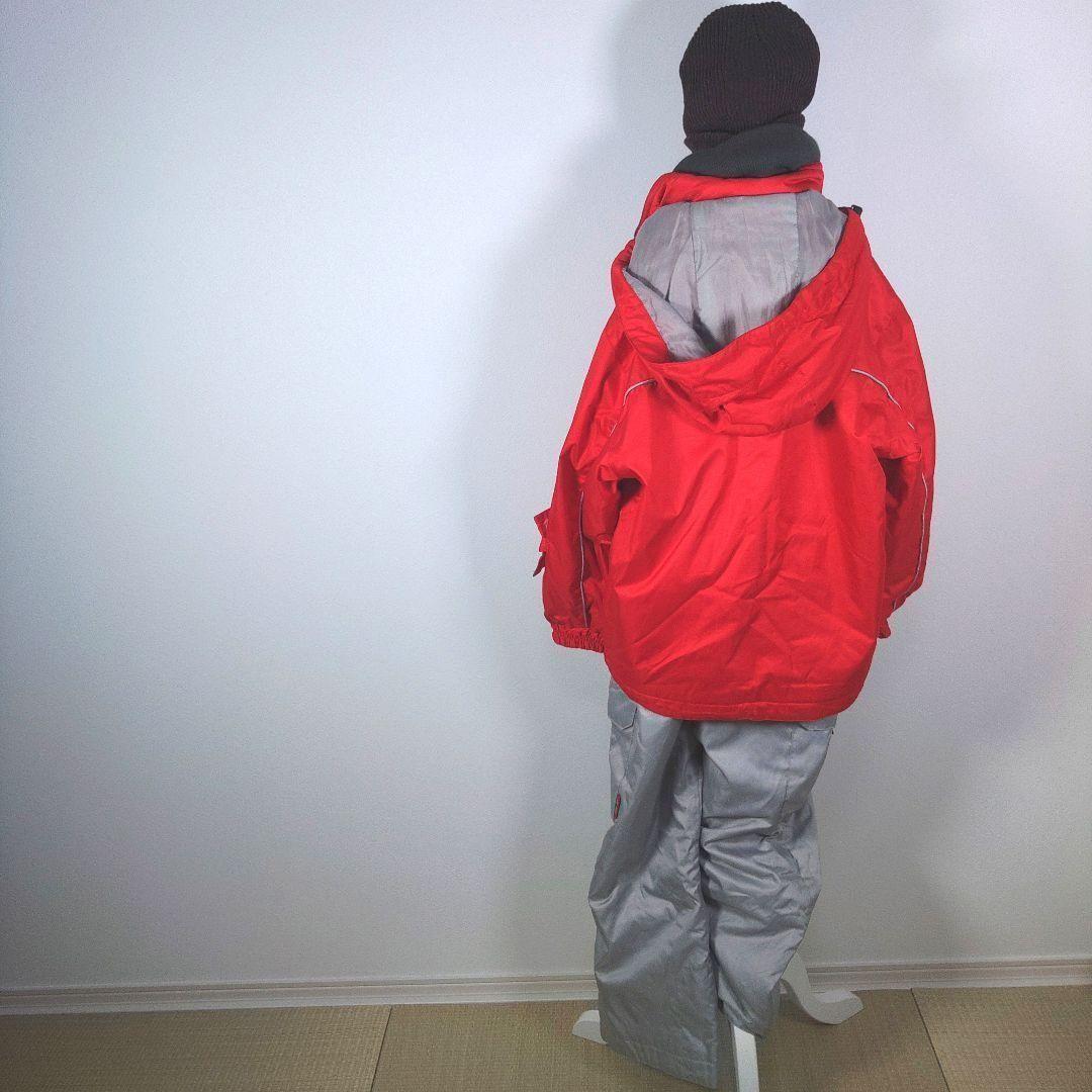 スキーウェア　キッズ　子供　130cm　男の子　レッド　グレー　ニット帽