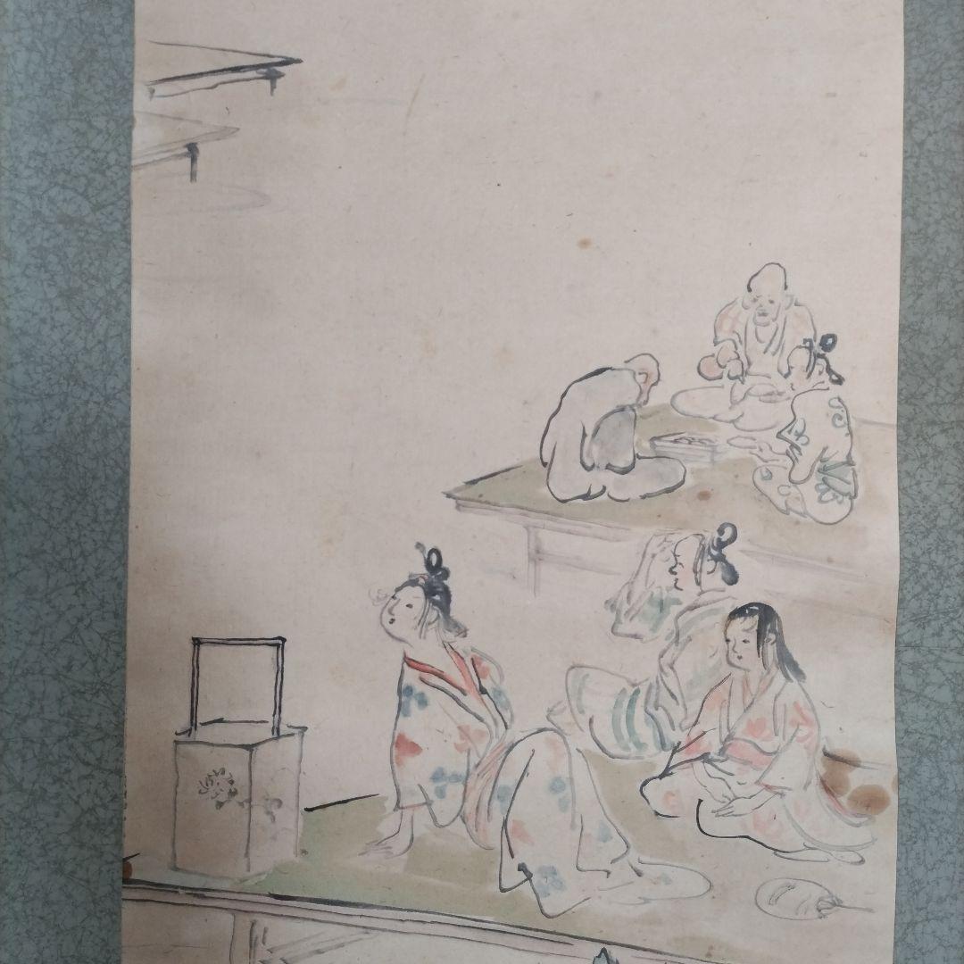 人物風俗図 掛軸 在銘 日本画 肉筆 時代物 床の間 古美術