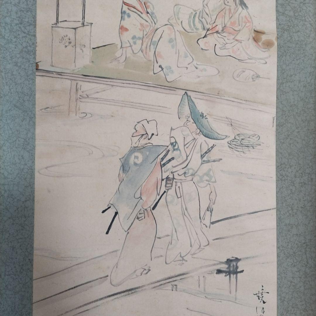 人物風俗図 掛軸 在銘 日本画 肉筆 時代物 床の間 古美術