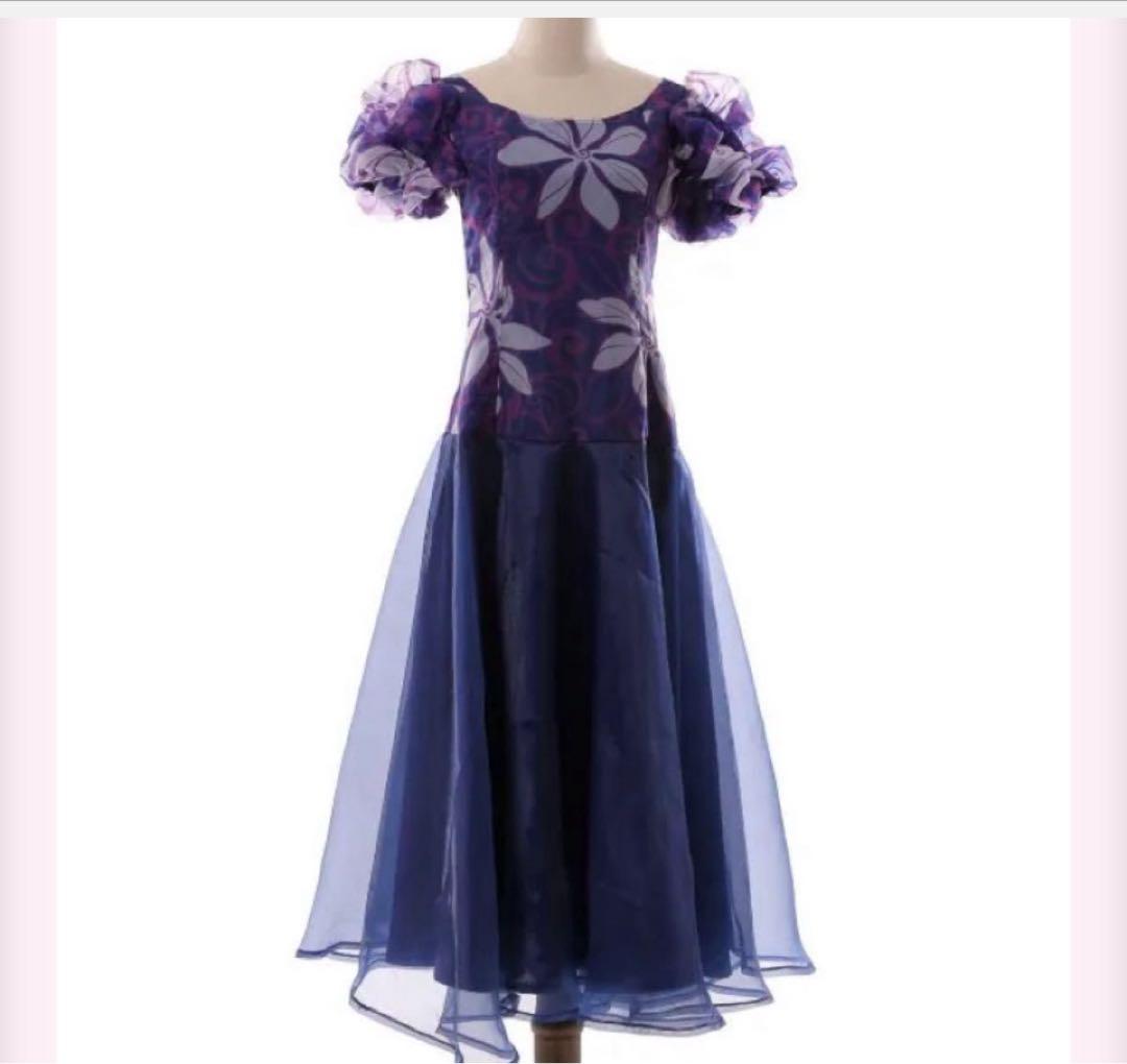 極美品フラダンス用ドレス 紫とブルーの豪華オーガンジードレス