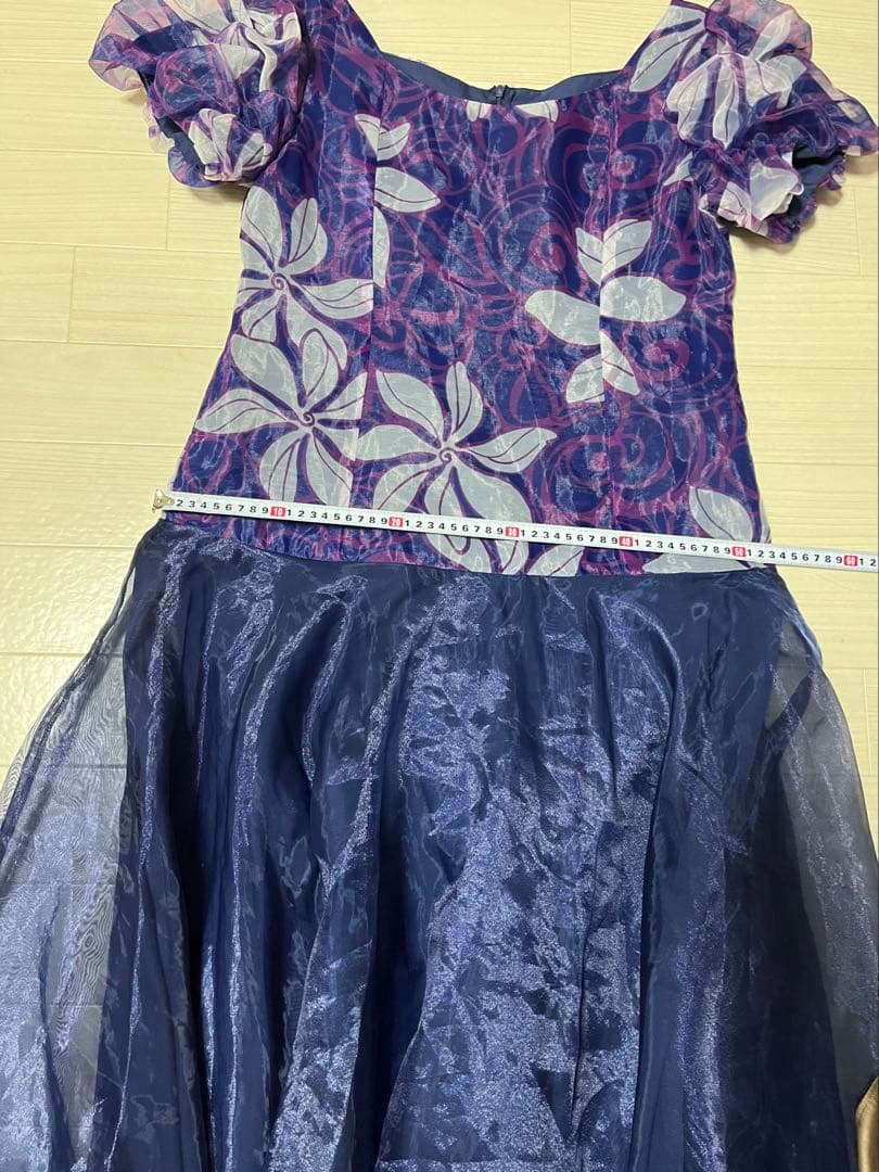 極美品フラダンス用ドレス 紫とブルーの豪華オーガンジードレス