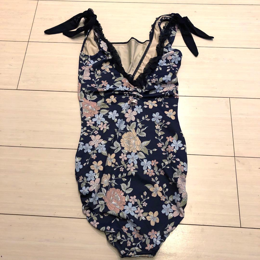 stina ネイビー花柄リボン付きレオタード Mサイズ