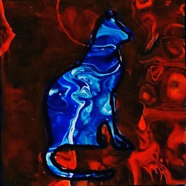 原画 ネコ 猫 ねこ フルイドアート パネル ポーリングアート 一点もの 希少