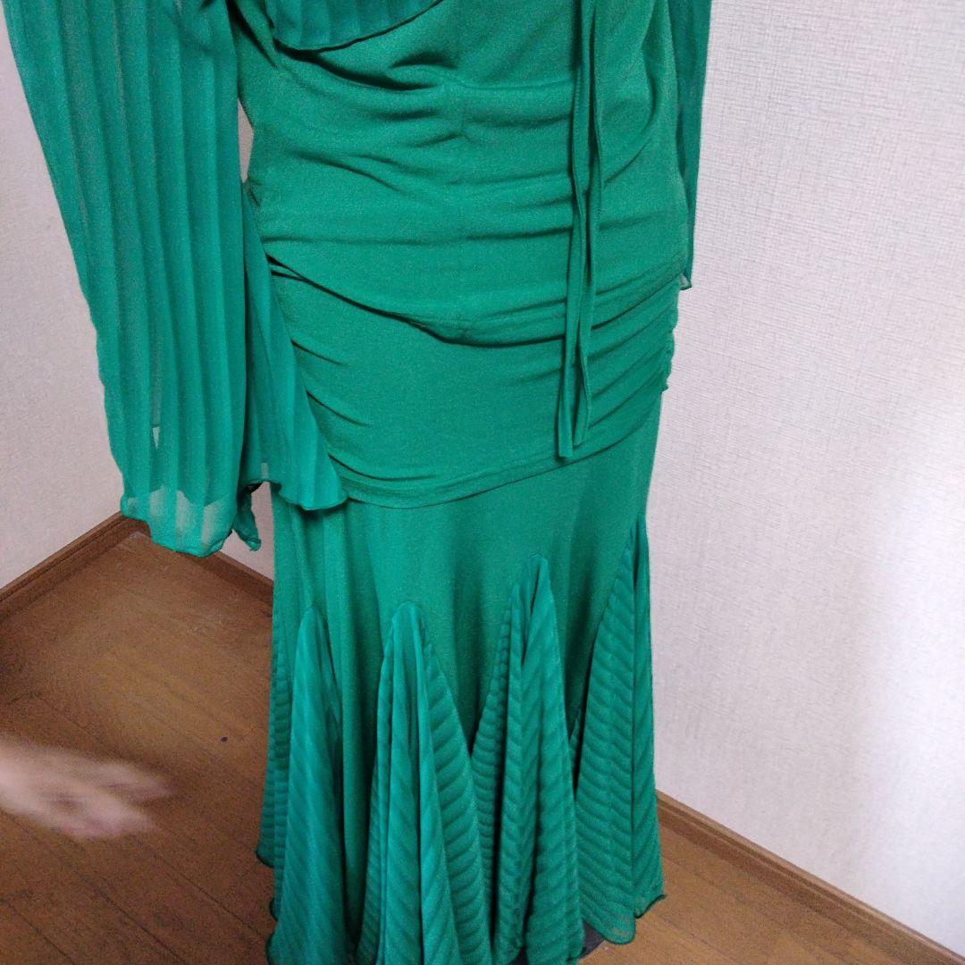 グリーン フレアスリーブ 社交ダンスドレス