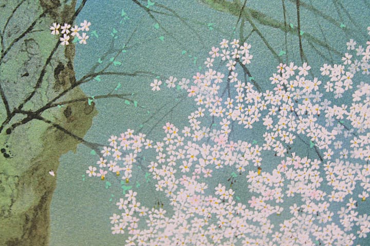 中島千波 【常照皇寺の九重桜】 リトグラフ