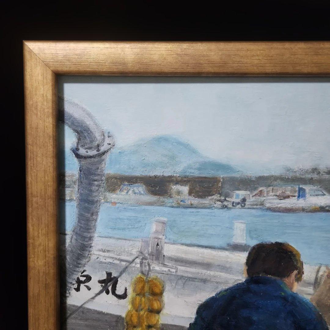 #1394「室津港にて」　P15号、油彩画、風景画、原画