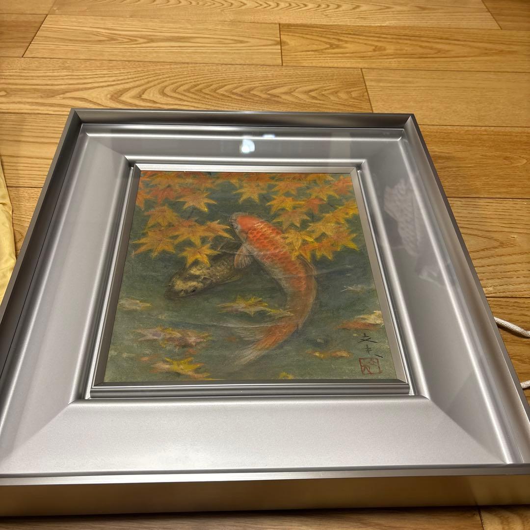 細川進レンゲ花と民家風景画　F6号油絵　絵画　油彩画