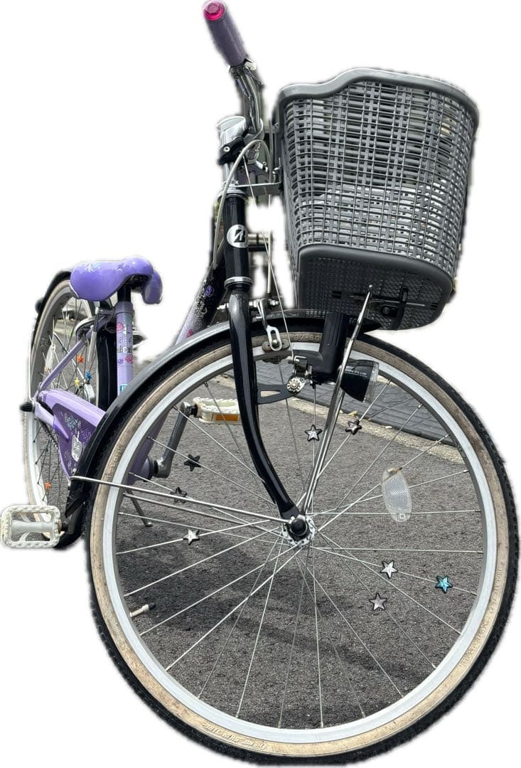 紫色 子供用自転車 前面バスケット付き