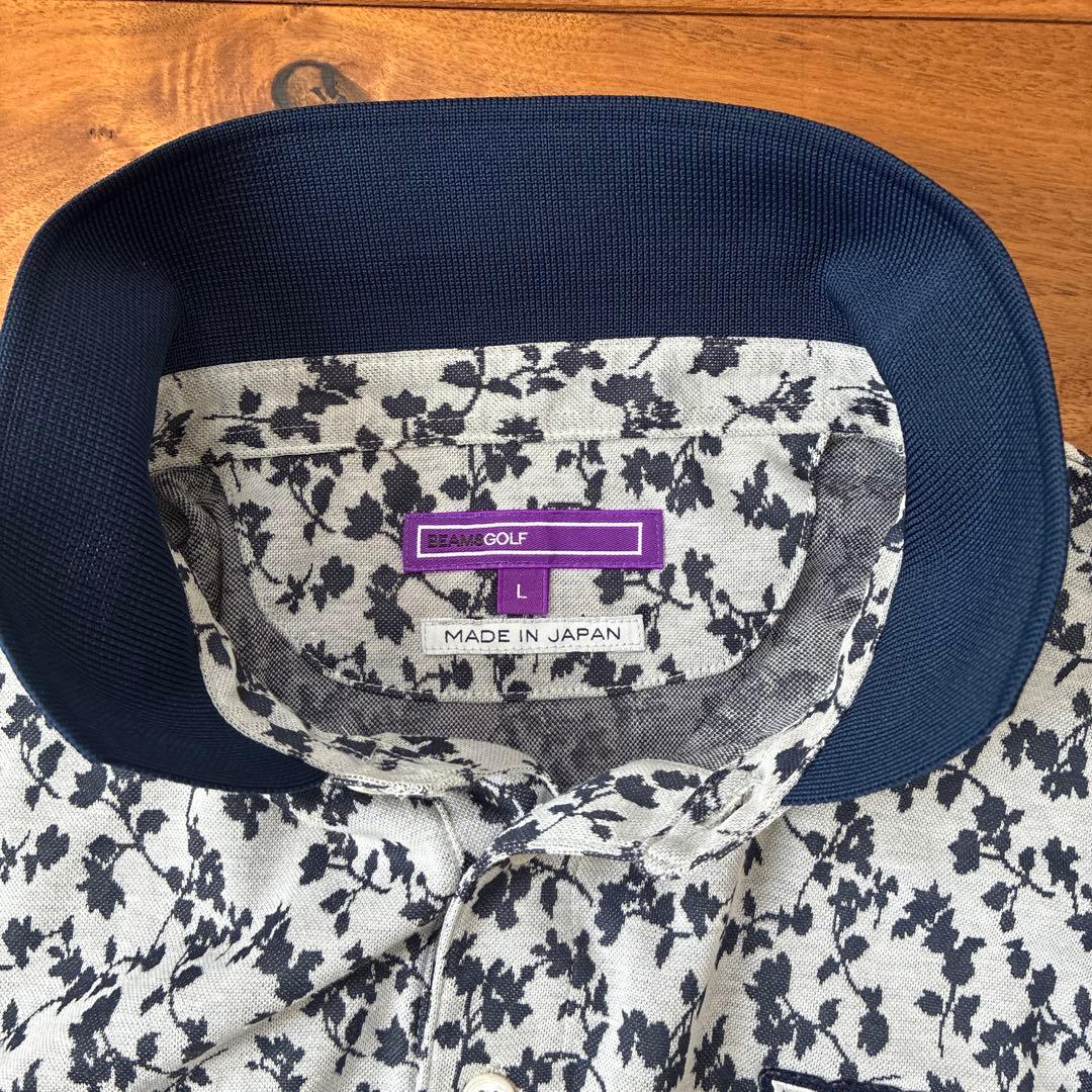 美品 BEAMS GOLF 総柄ポロシャツ 花柄Lサイズ 日本製 ゴルフウェア.