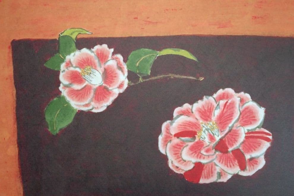青木乃里子 椿 ジクレー 版画 額装品 和風 花 フラワー インテリア 水墨画