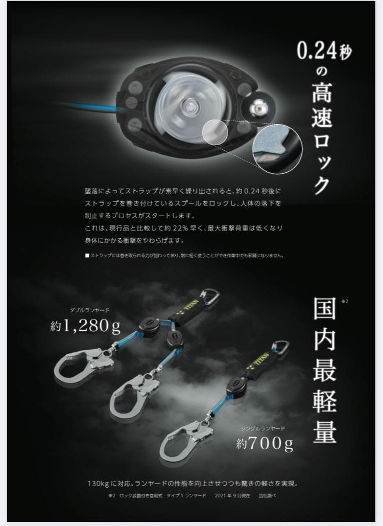 タイタン 新規格 リーロックミニ 安全帯シングルランヤード HL-HS-130型