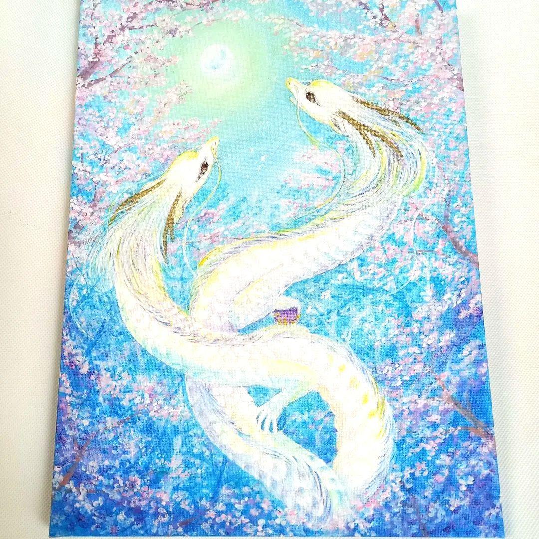 No.478 F4 キャンバス龍神　白龍　虹龍　桜　開運絵画