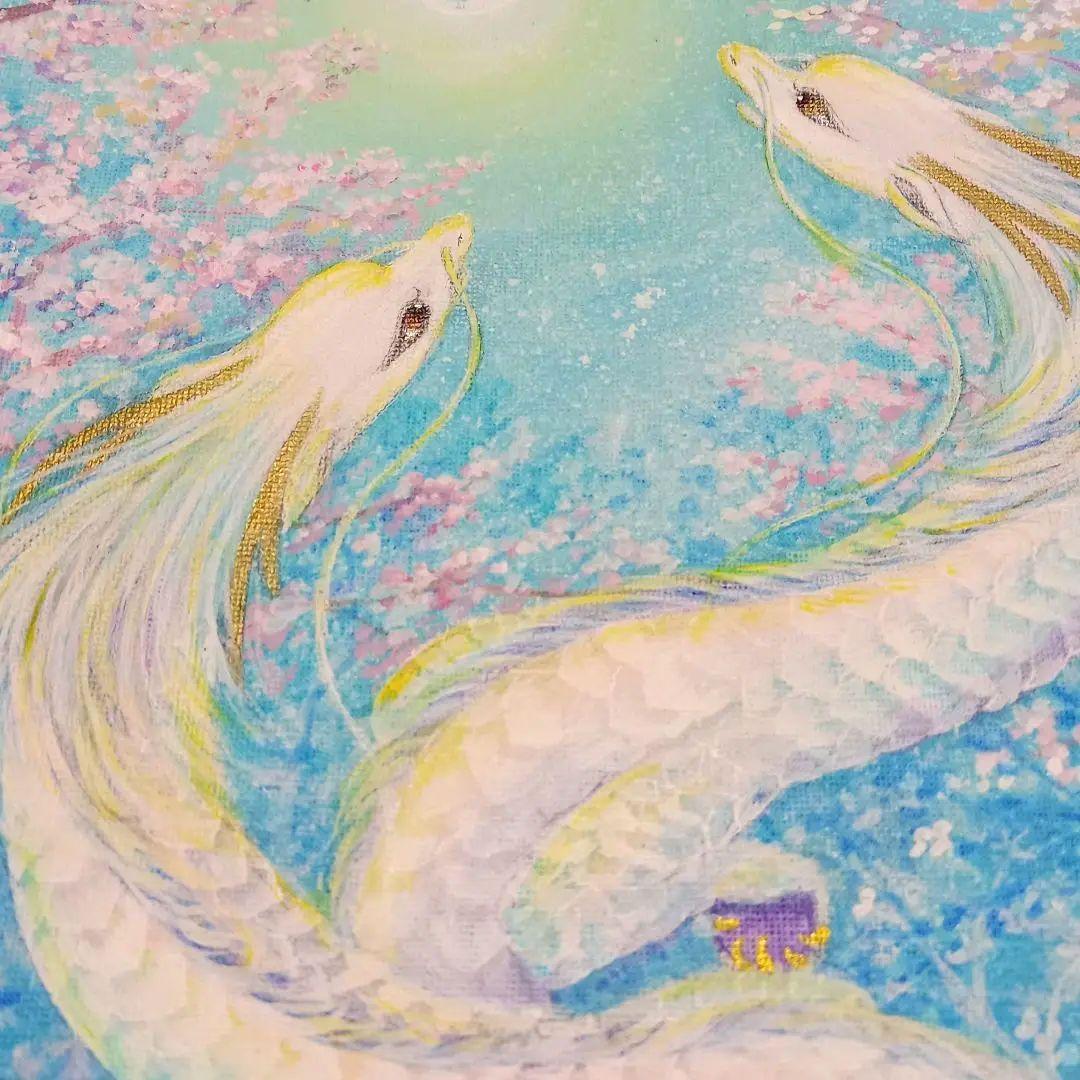 No.478 F4 キャンバス龍神　白龍　虹龍　桜　開運絵画
