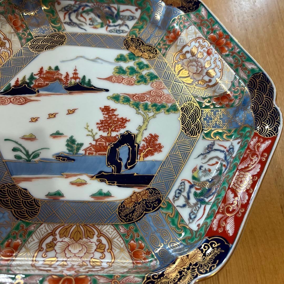 有田焼 古伊万里 錦色絵山水 幸楽窯 六角大皿