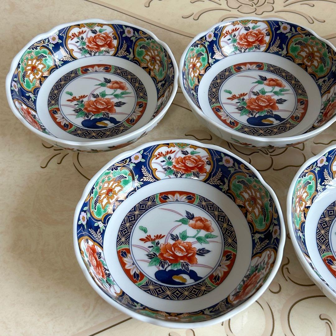 有田焼　昇龍窯　古伊万里　中鉢揃　5枚セット　深皿　膾皿　煮物鉢　金彩色絵赤絵