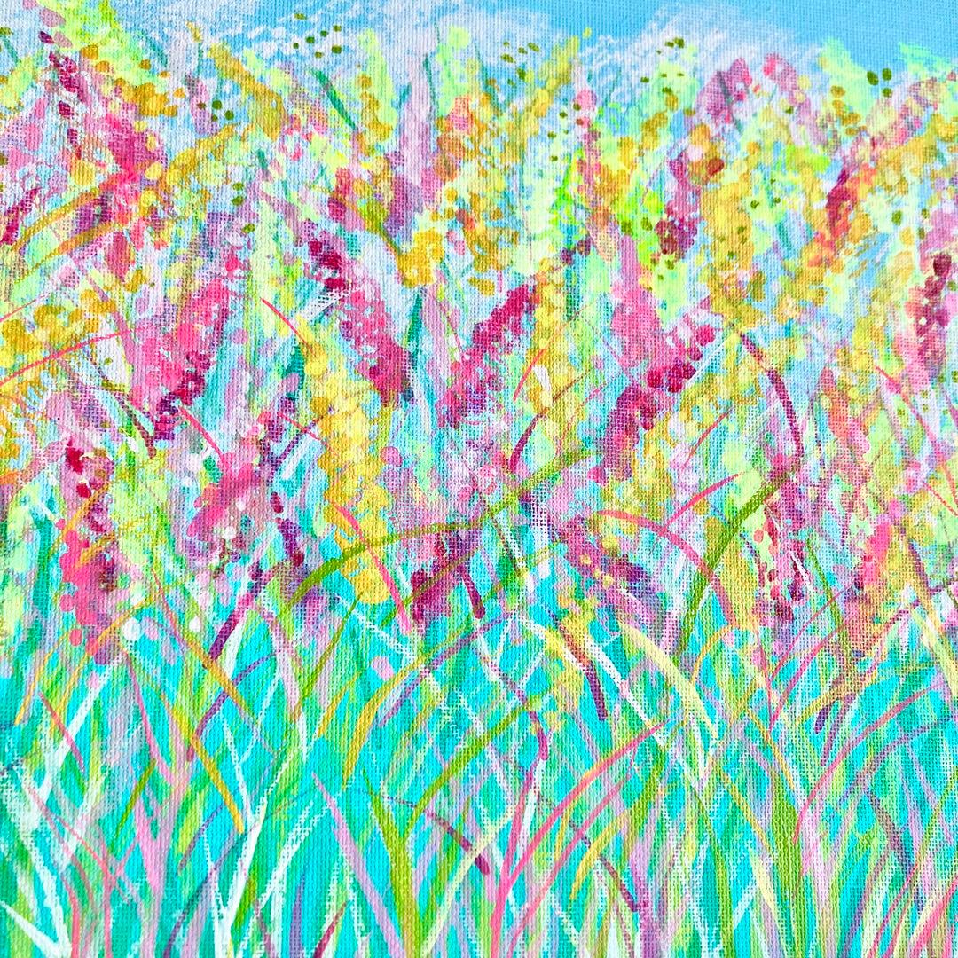 garden＊4号サイズ　絵画　原画　風景画　春　花　ミモザ　菜の花　桜