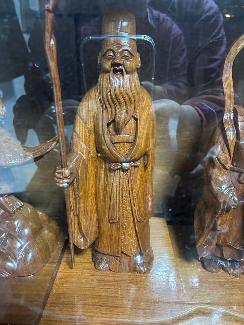 七福神木製彫刻セット ガラスケース付き