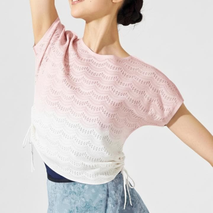 【新品】グラデーションTシャツ 着丈調節可 ノーソーイングニット M ピンク