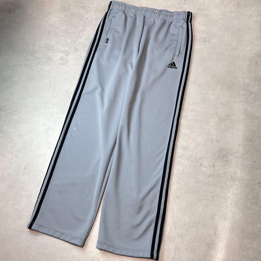 00s adidas トラックパンツ 3ライン ライトブルーグレー L