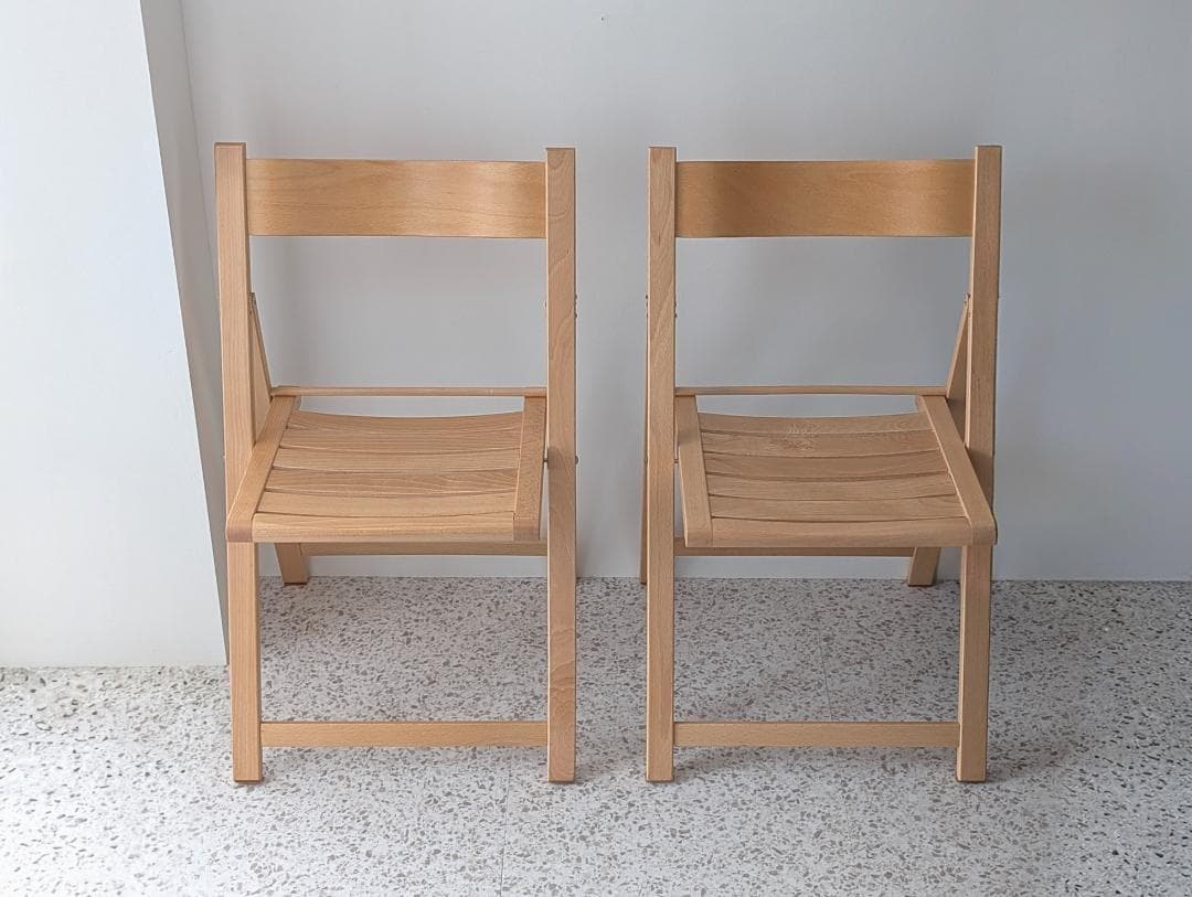 90s ビンテージ 無印 イタリア製 ブナ材 折りたたみチェア 2脚セット 美品