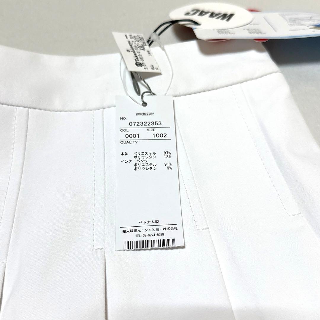 WAAC 裾レタリング プリーツスカート ホワイト ゴルフスカート ゴルフウェア