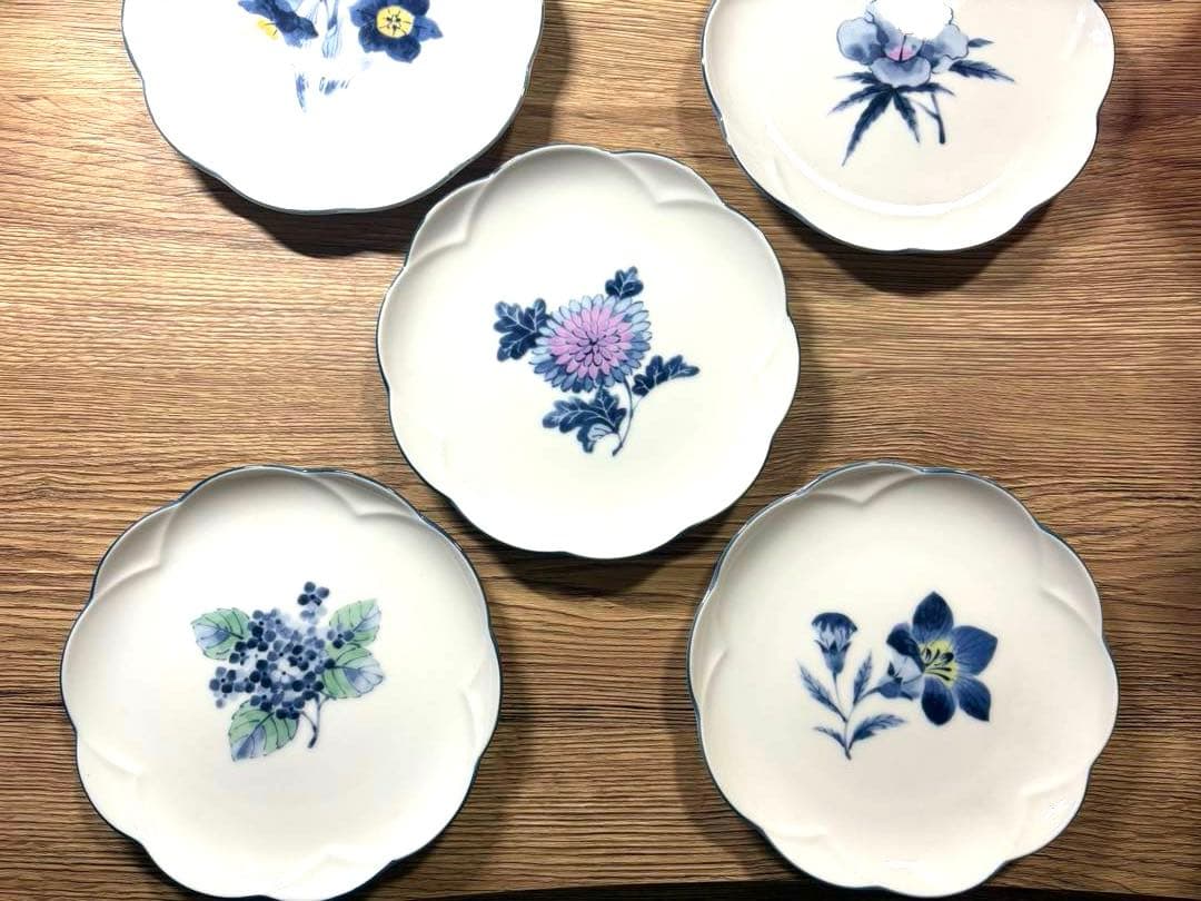 希少 乃りたけ Noritake 和皿 5枚セット 昭和モダン 花絵 廃番