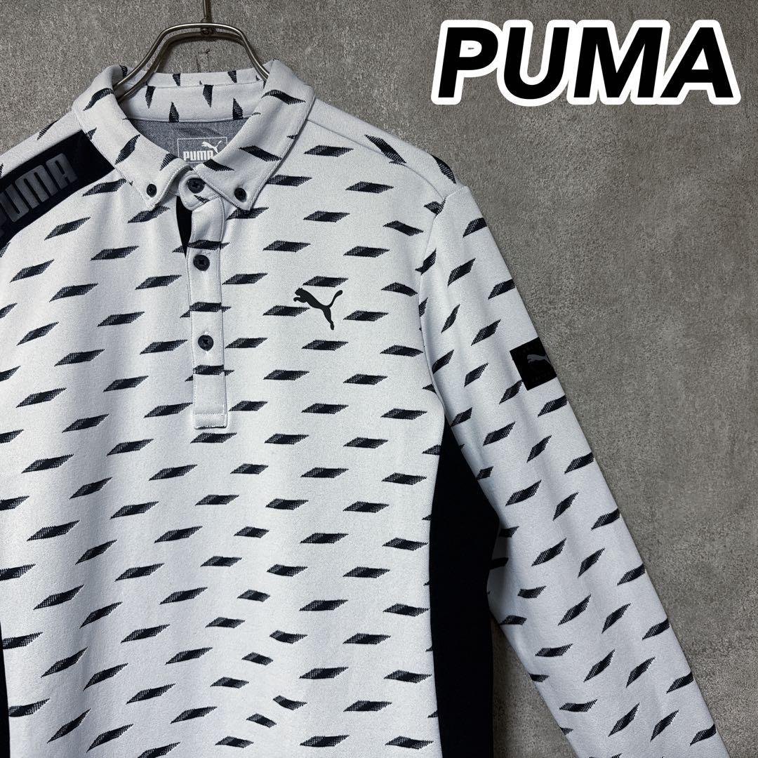 PUMA GOLF プーマゴルフ 長袖 総柄 ポロシャツ グレー M メンズ