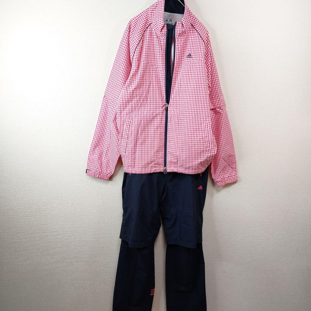 【人気】adidas レディース レインウェア Lサイズ 収納袋付き　チェック