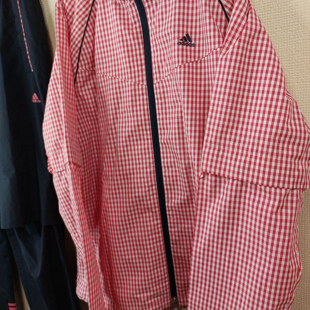 【人気】adidas レディース レインウェア Lサイズ 収納袋付き　チェック