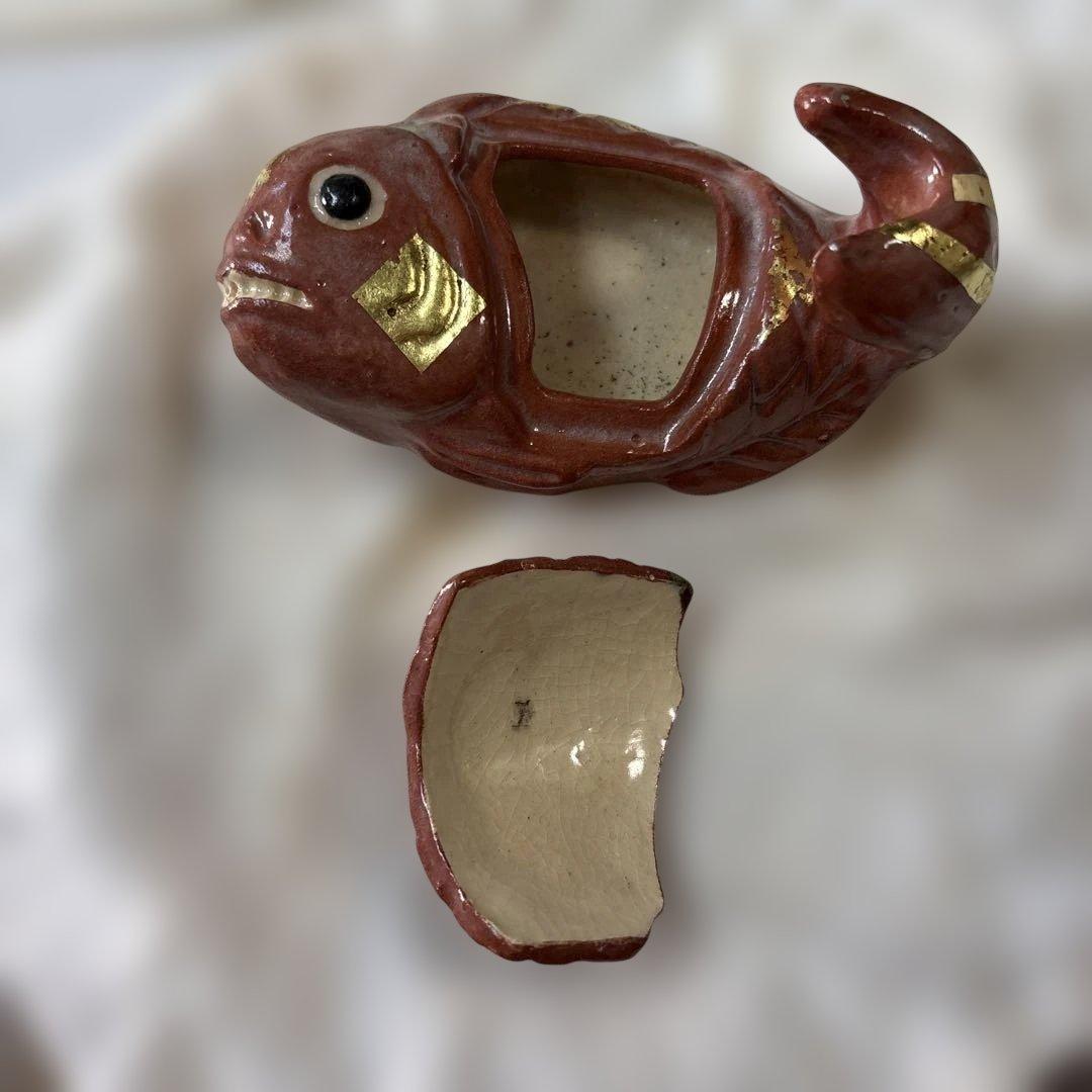 茶道具　炉用鯛香合　加州梅山窯香野壮明作陶器　美品です。