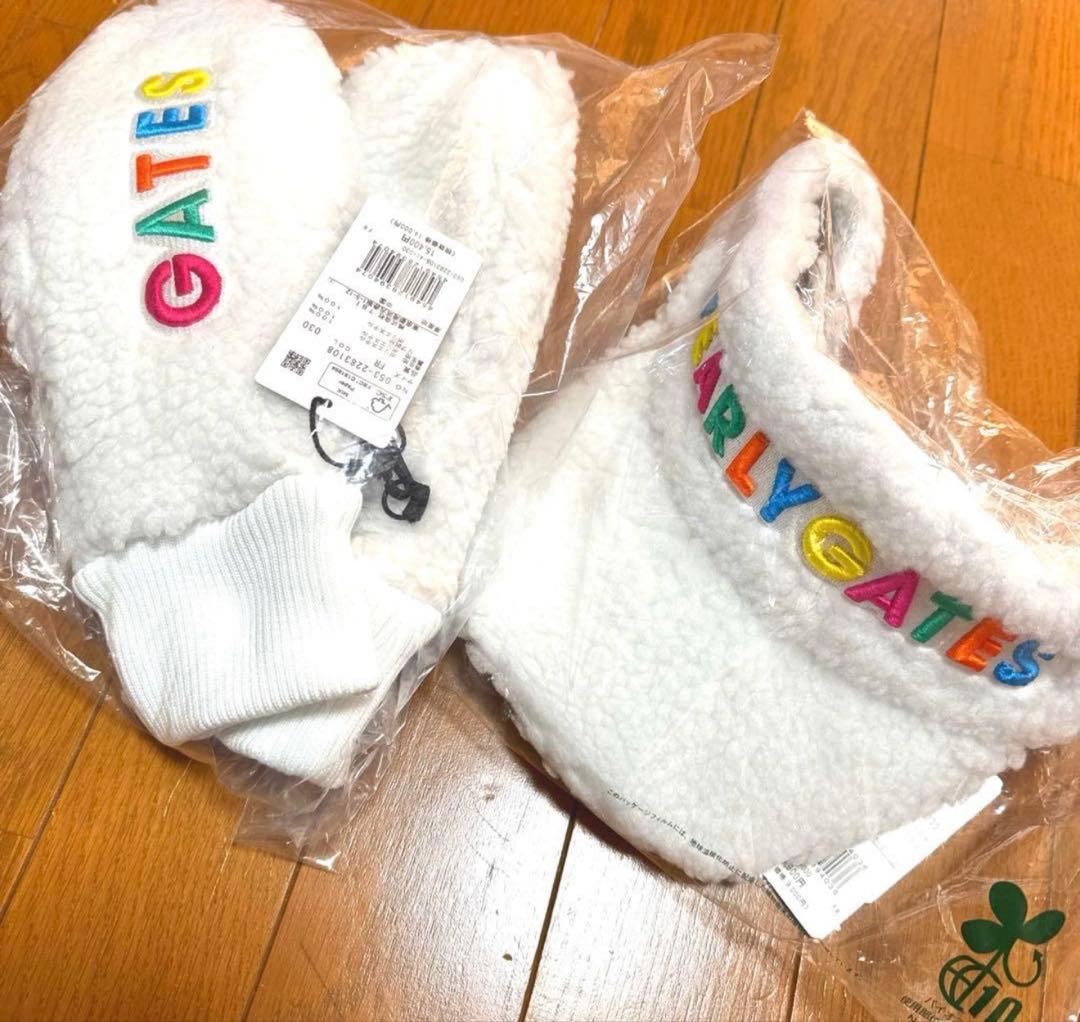パーリーゲイツ❣️定価25300円ふわふわ可愛いボアフリースミトン&バイザー❣️新品
