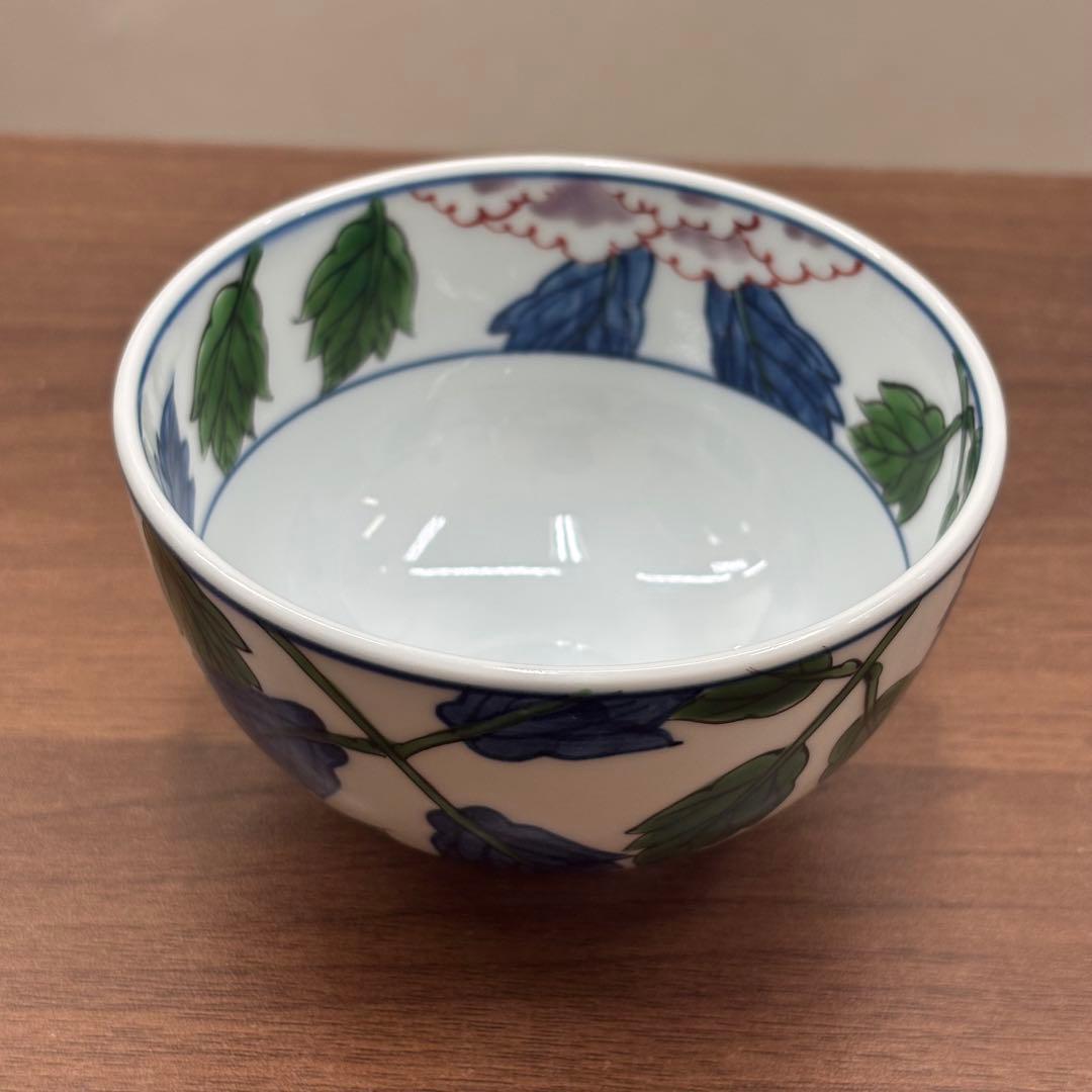 源右衛門 窯 染錦紫牡丹絵 飯碗 茶碗