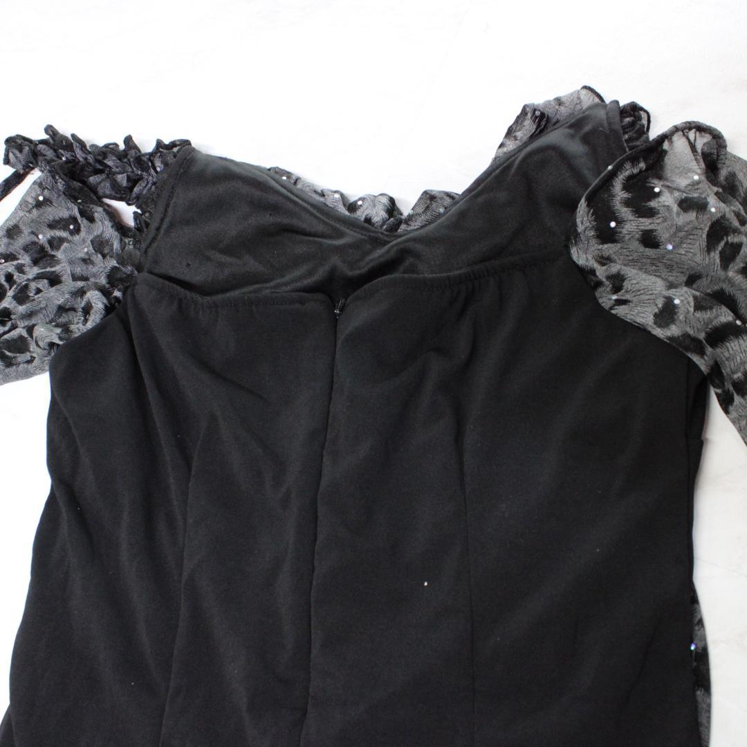 【美品 社交ダンス衣装】ワンピース ドレス leirena 黒 グレー かわいい