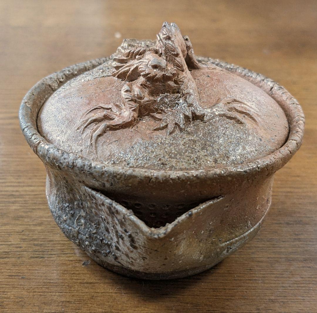初代大饗仁堂【備前焼】手造宝瓶　龍　手造茶器 在銘 共箱 古美術品