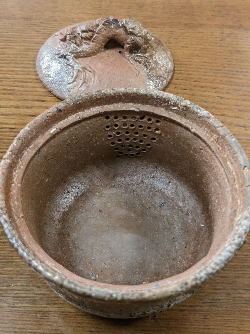 初代大饗仁堂【備前焼】手造宝瓶　龍　手造茶器 在銘 共箱 古美術品