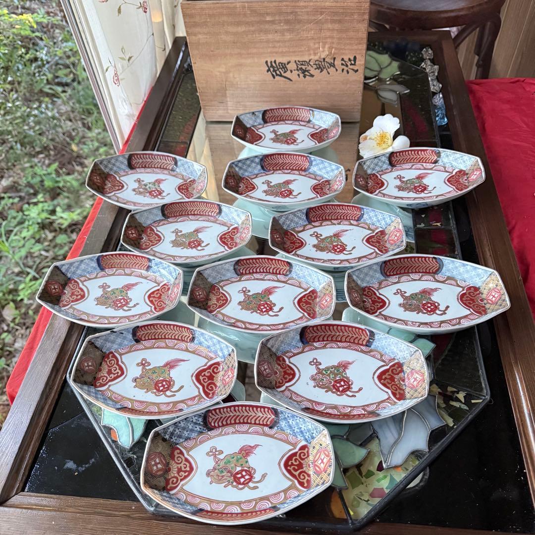 2236様感謝‼️‼️上手伊万里唐獅子牡丹富貴繁栄の舟形膾皿切支丹皿刺身皿 5客