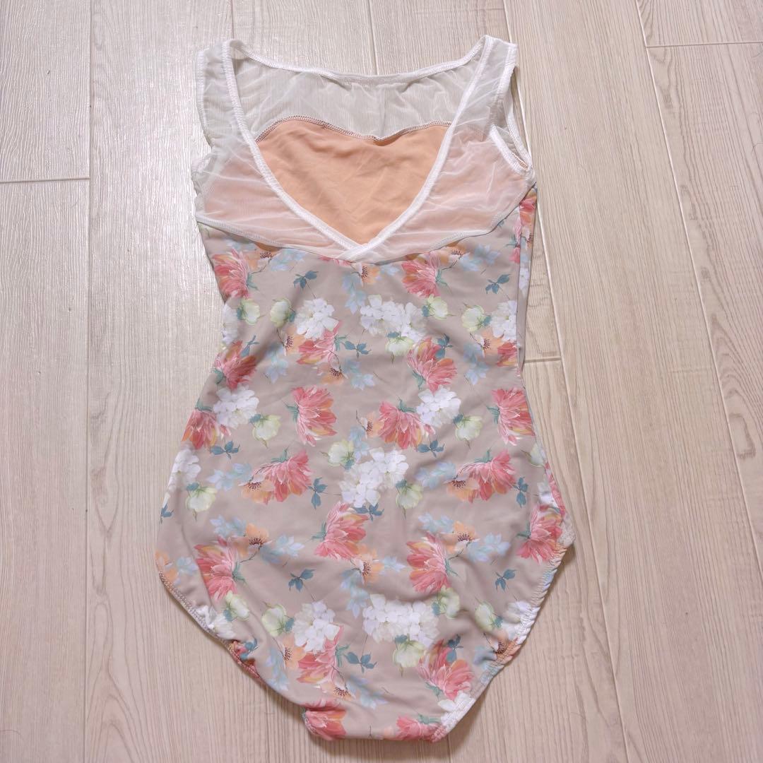 新品　バレエ　レオタード　フラワー　花柄　ベージュ　ピンク　タンクトップ　S