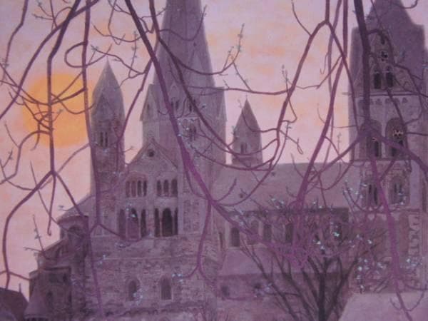 東山魁夷、【夕べの聖堂】、希少な額装用画集画、新品高級額 額装付