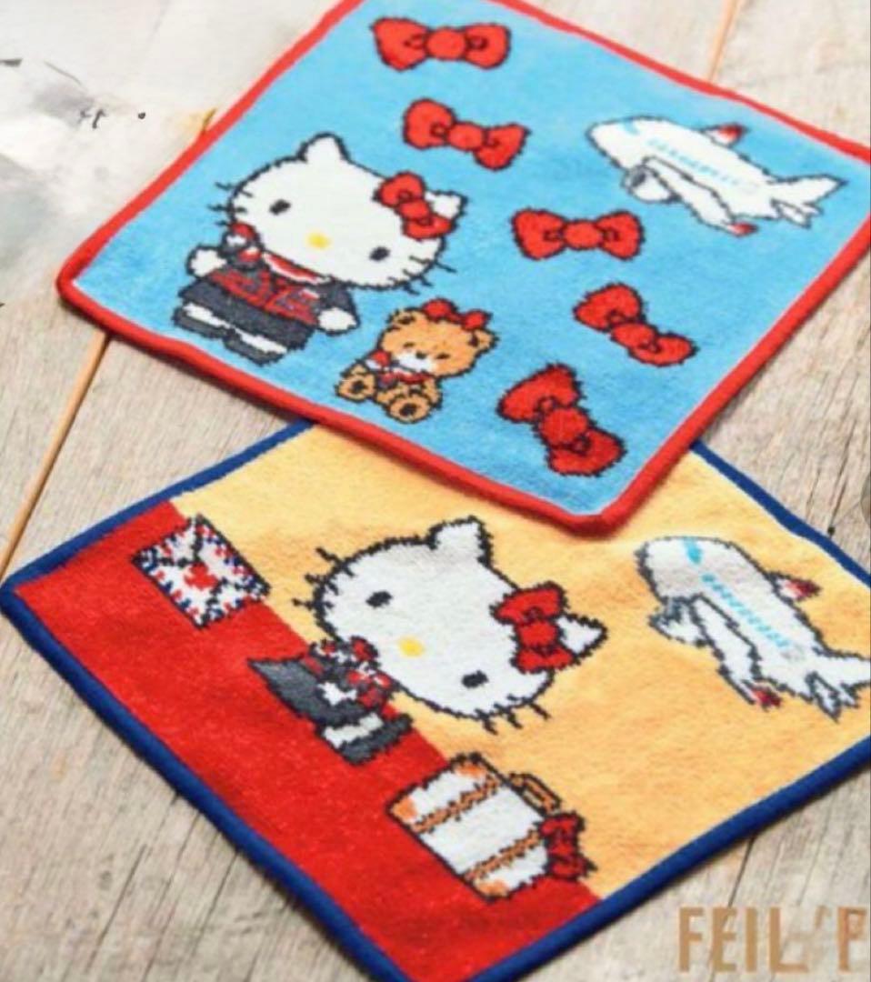 《JAL機内販売》JAL×フェイラー×ハローキティ　タオルハンカチ 2枚セット
