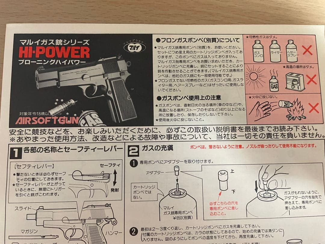 東京マルイ　ガスガン　ブローニング・ハイパワー　動作確認済　遊戯銃　1987年製
