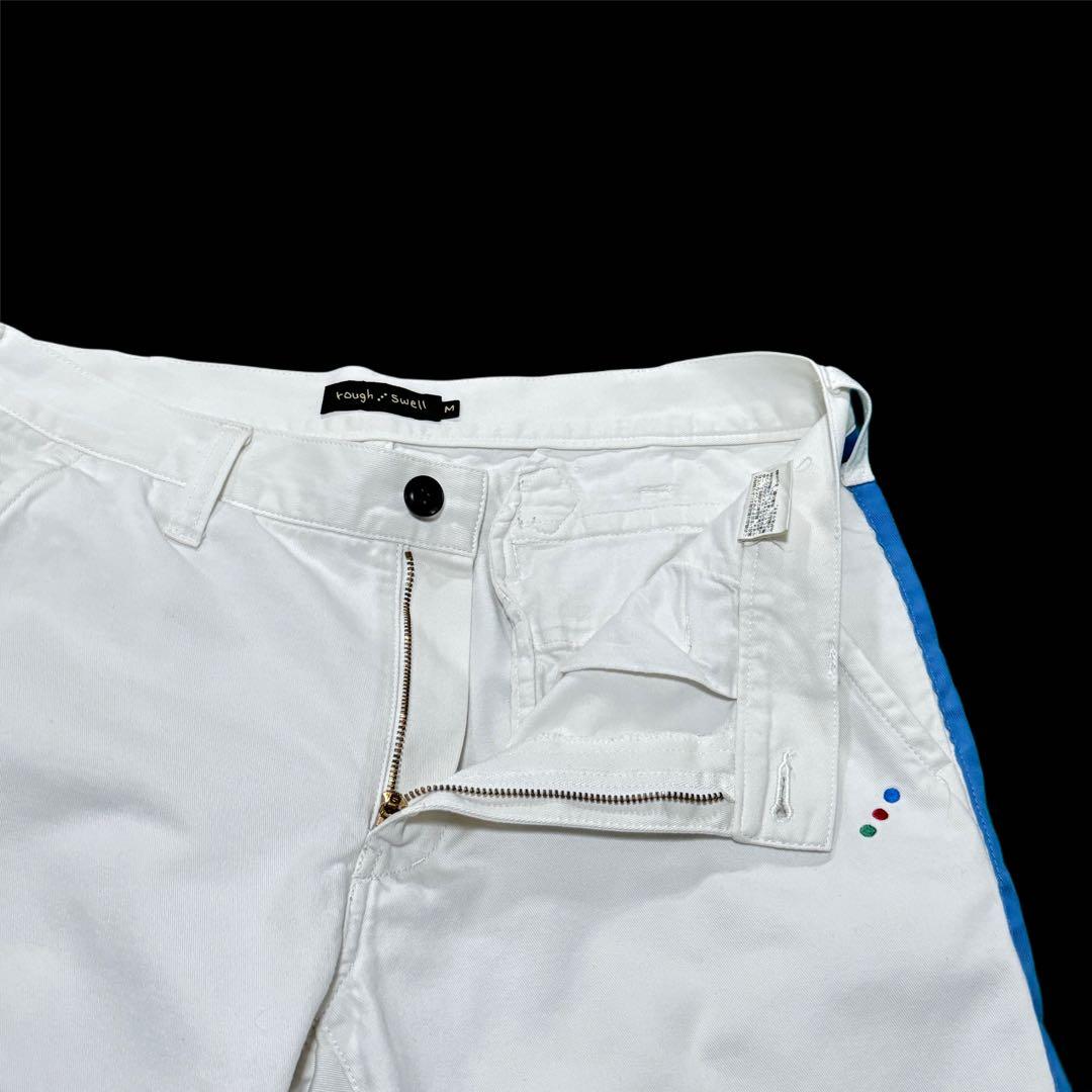 ラフアンドスウェル コットンハーフパンツ 白青ライン春夏ゴルフカジュアルシンプル
