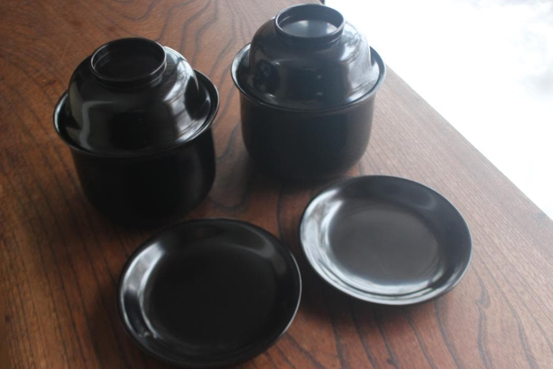 時代逸品！品のある羽反りデザインに時代黒漆の美しい蕎麦椀2点（検京塗懐石椀輪島塗