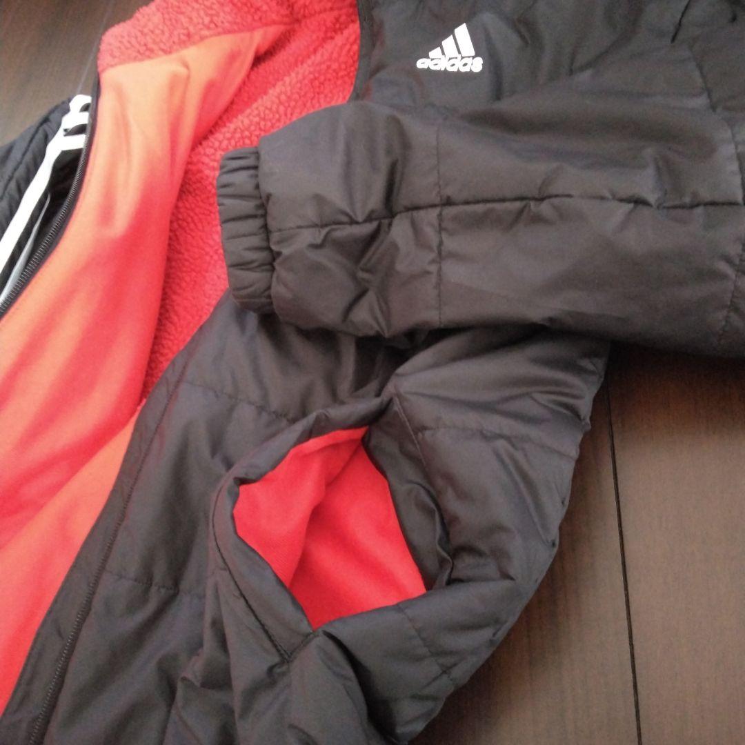 adidas フリース内側 ベンチコート 黒/赤　裏ボア　160㎝