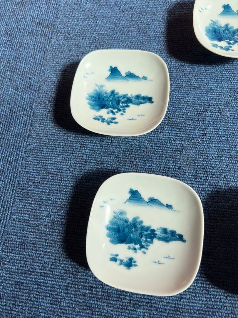 1023 有田焼　畑萬陶苑　染付山水　小皿　5客　未使用