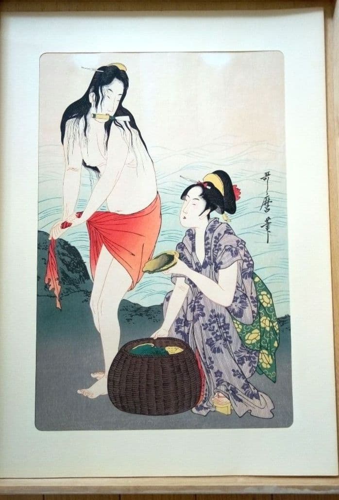 ☆歌麿浮世絵版画5枚セット☆日本美術社古法純手摺木版画複製☆桐箱入英文併記☆希少