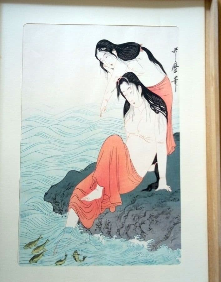 ☆歌麿浮世絵版画5枚セット☆日本美術社古法純手摺木版画複製☆桐箱入英文併記☆希少