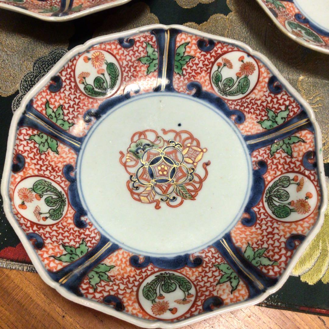 【特別出品】古伊万里　元禄伊万里　柿右衛門　色絵　宝丸紋　輪花型皿